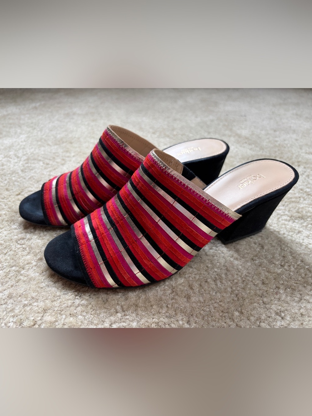 Botkier Posie Poppy Multicolor Stripe Suede Slide Mule Sandals
